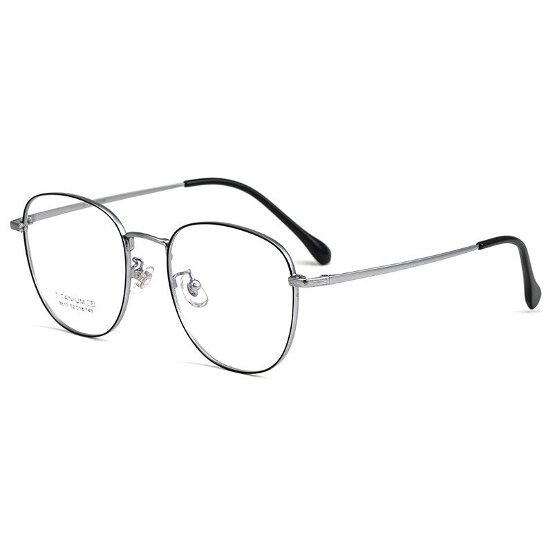 Yimaruili Unisex Full Rim Round Titanium IP Plated Frame Eyeglasses 8617F Full Rim Yimaruili Eyeglasses Black Silver  