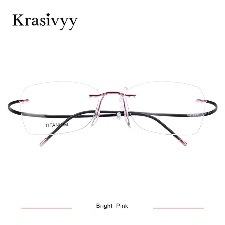 Krasivyy Women's Rimless Square Screwless Memory Titanium Eyeglasses Kr16015 Rimless Krasivyy Bright Pink  