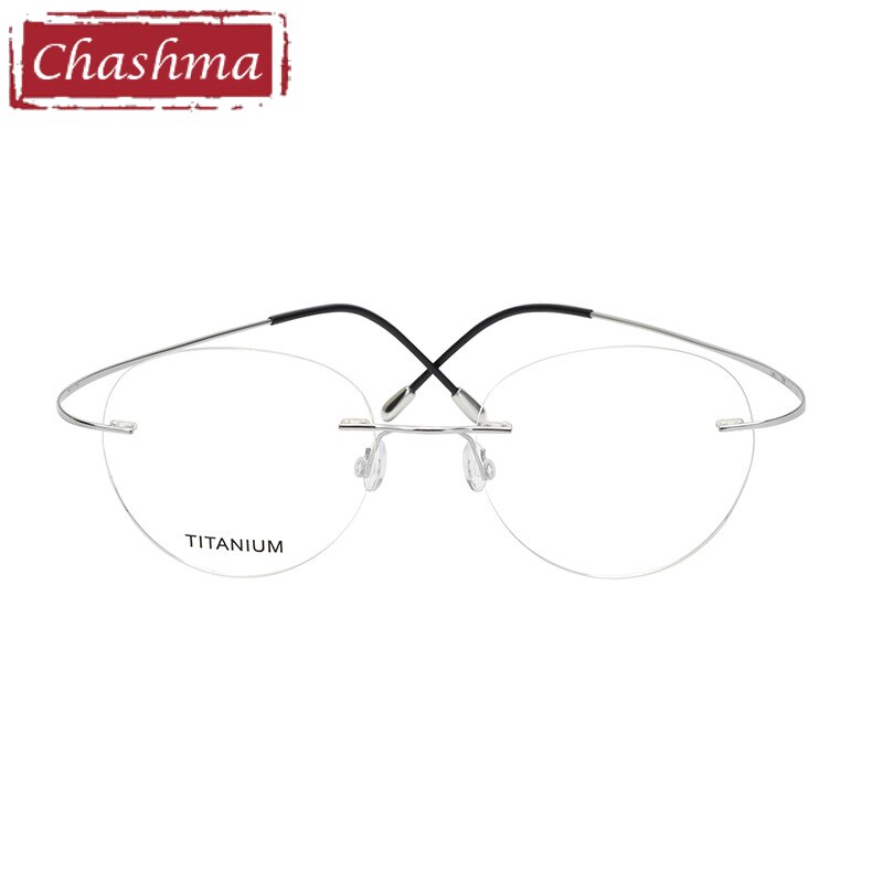 Unisex Round Titanium Frame Ultra Light Rimless Eyeglasses 16017 Rimless Chashma Silver  