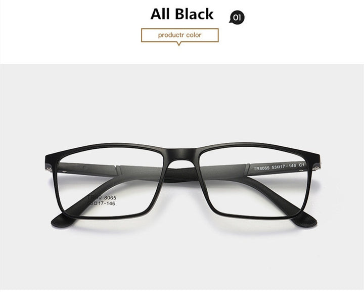 Men's Eyeglasses Oversized Half Frame Square Sports 8065 Sport Eyewear SunnyFunnyDay C1 All Black  