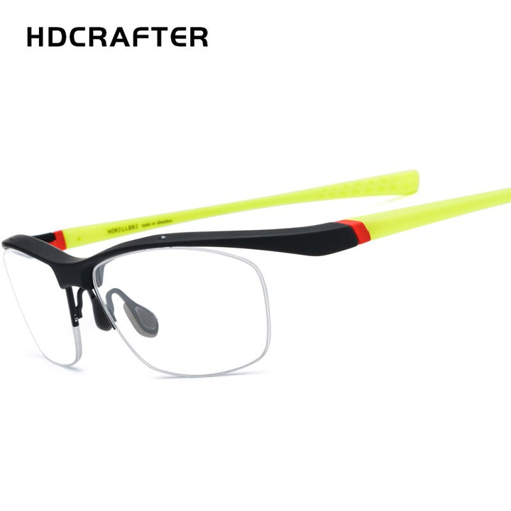 Hdcrafter Men's Semi Rim Rectangle TR 90 Sports Frame Eyeglasses 7027 Sport Eyewear Hdcrafter Eyeglasses Green  