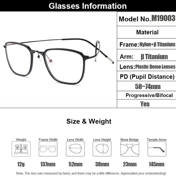 Men's Eyeglasses Ultralight Beta Titanium Flexible Glasses M19003 Frame Gmei Optical   