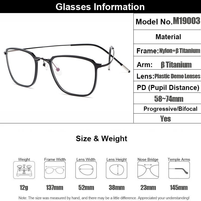 Gmei Men's Eyeglasses Ultralight Beta Titanium Flexible Glasses M19003 Full Rim Gmei Optical   