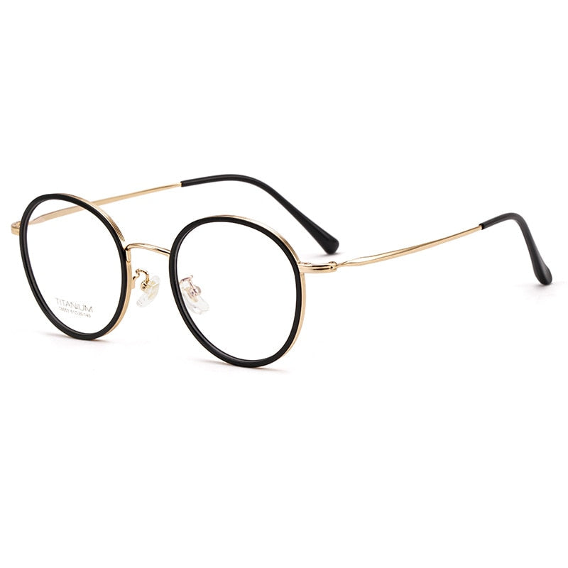 Yimaruili Unisex Full Rim Elastic β Titanium Round Frame Eyeglasses T6053 Full Rim Yimaruili Eyeglasses Black Gold  