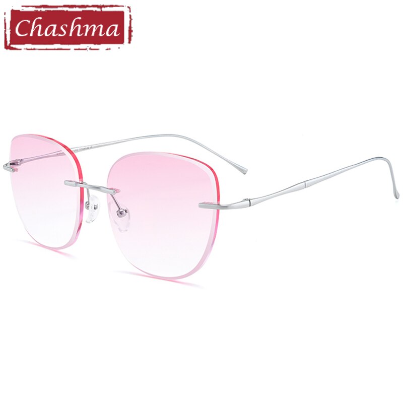 Unisex Square Titanium Frame Rimless Tinted Lens Eyeglasses 632m19 Rimless Chashma Silver Pink  