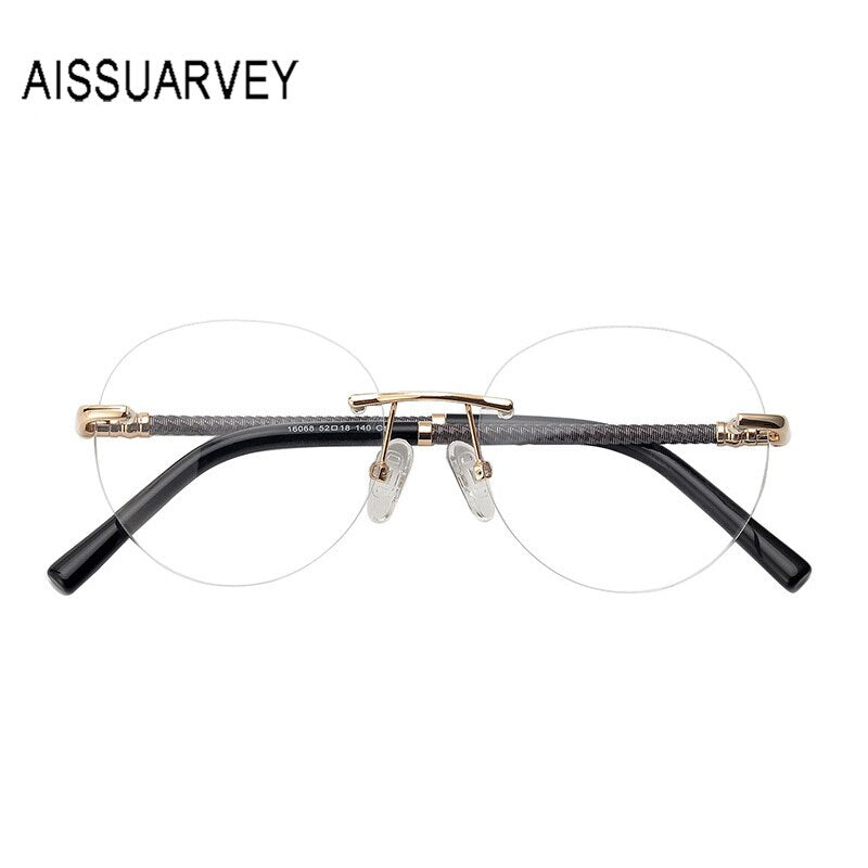 Aissuarvey Titanium Rimless Oval Frame Eyeglasses Men's 16066 Rimless Aissuarvey Eyeglasses   