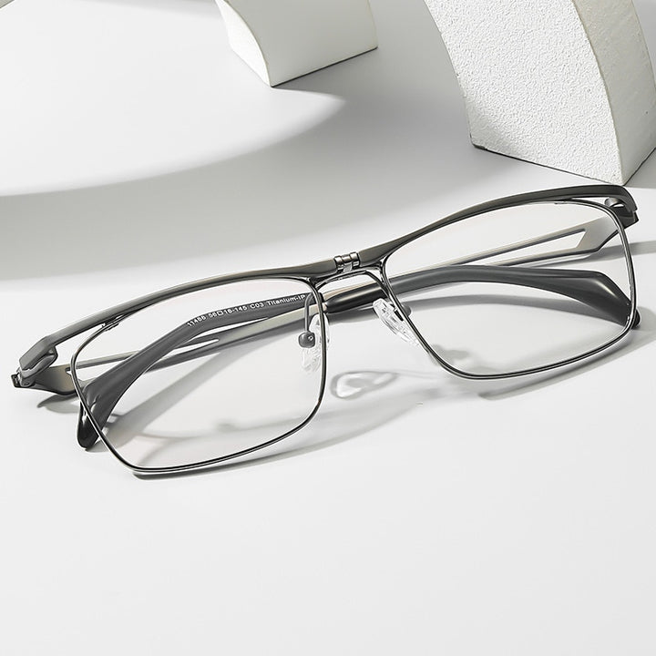 Muzz Men's Full Rim Square Titanium Flip Up Frame Eyeglasses 18043 Full Rim Muzz   