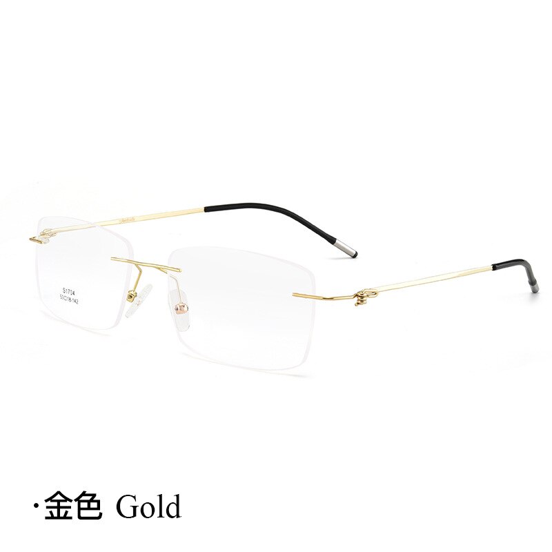 Unisex Rimless Alloy Frame Screwless Eyeglasses Spring Hinge Zt1704 Rimless Bclear Gold  