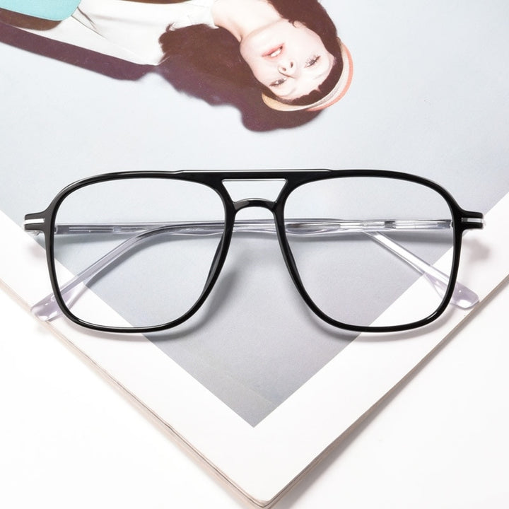 Unisex Eyeglasses Transparent Double Beam Retro Flat 6536 Frame Gmei Optical Black  