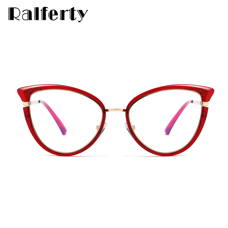 Ralferty Women's Full Rim Square Cat Eye Alloy Acetate Eyeglasses F95303 Full Rim Ralferty   