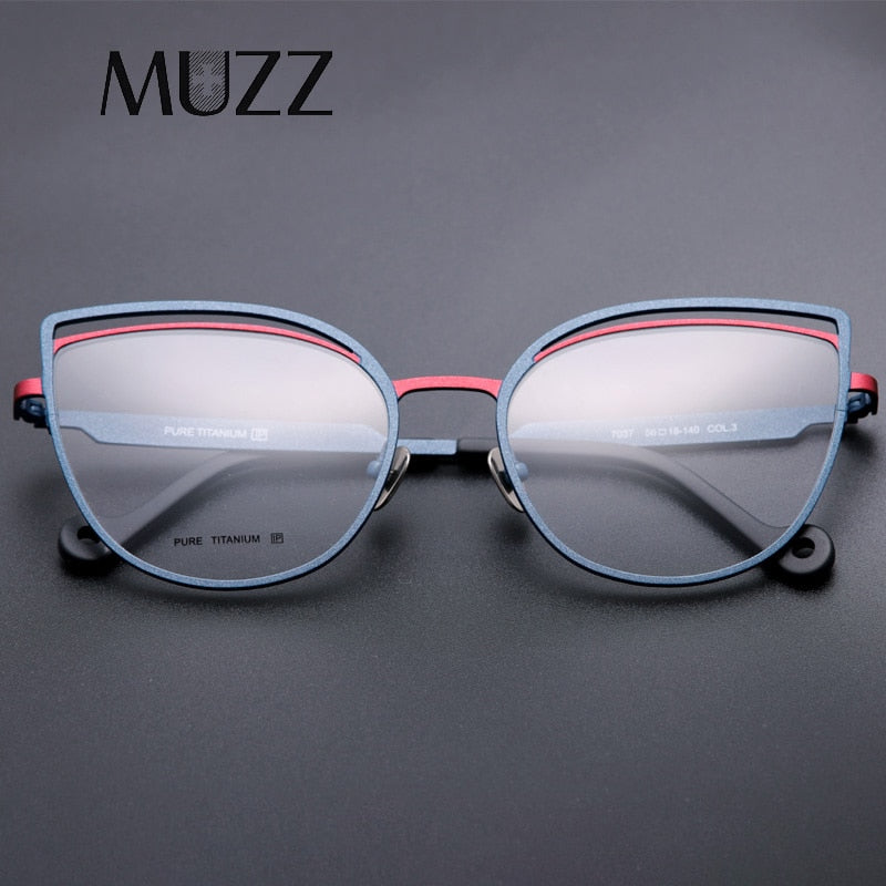 Muzz Women's Full Rim Square Cat Eye Titanium Frame Eyeglasses T7037 Full Rim Muzz   