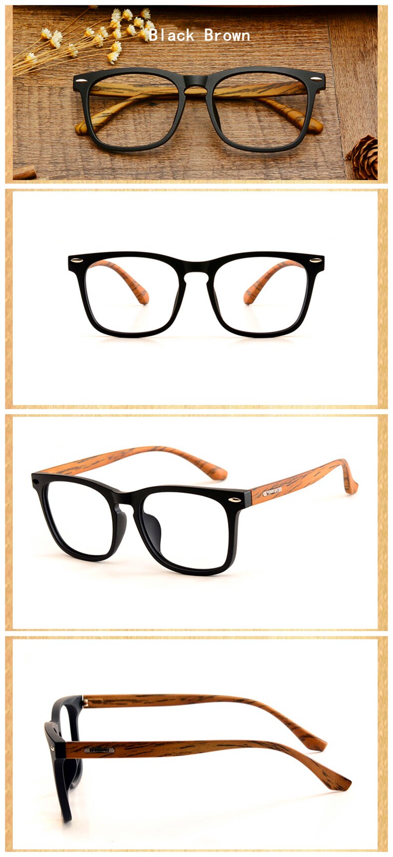 Yimaruili Unisex Full Rim Imitation Wood Resin Frame Eyeglasses 98028 Full Rim Yimaruili Eyeglasses   