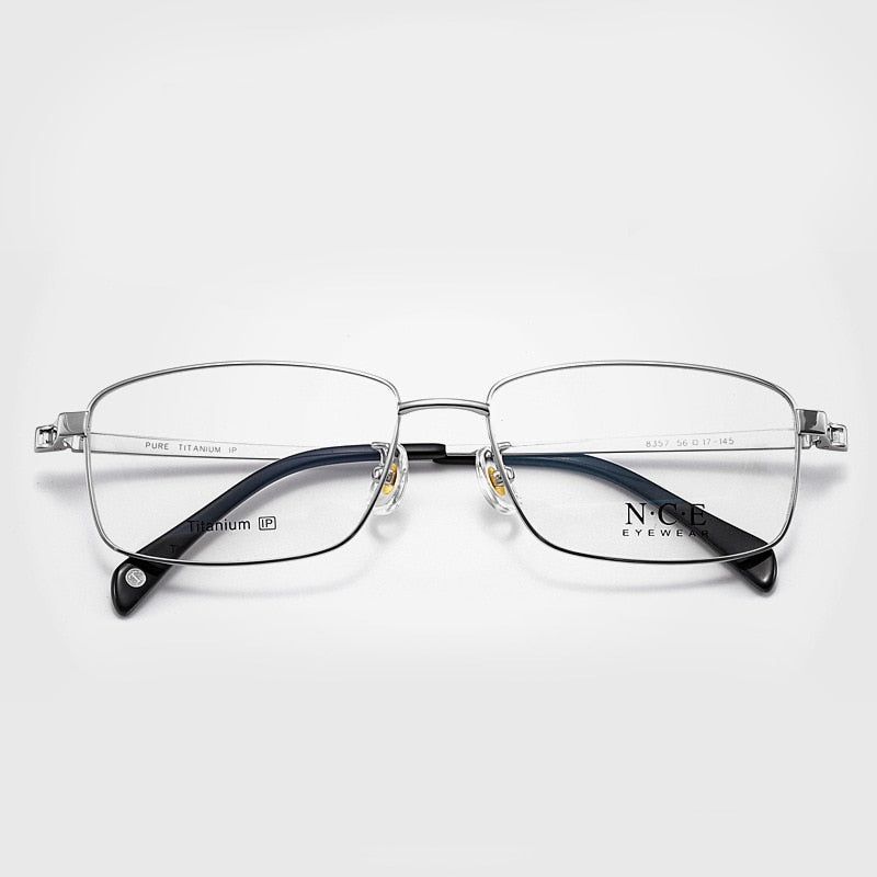 Men's Full Rim Square Titanium Frame Eyeglasses Sc8357 Full Rim Bclear Silver  