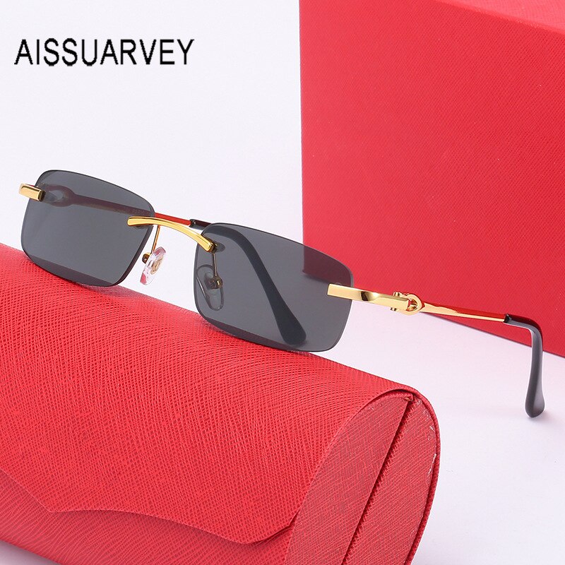 Aissuarvey Rimless Alloy Frame Men's Customizable Polarized Lens Sunglasses Sunglasses Aissuarvey Sunglasses C1 Black lenses AS PICTURE 