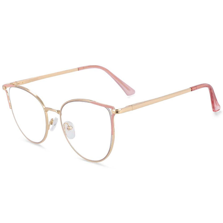 CCSpace Women's Full Rim Round Cat Eye Alloy Frame Eyeglasses 54080 Full Rim CCspace China Pink 