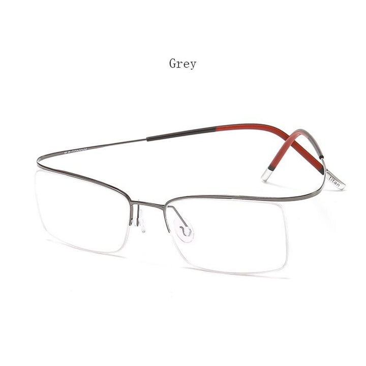 Unisex Eyeglasses Rectangle Titanium Semi Rim 9256 Rimless Hdcrafter Eyeglasses Grey  