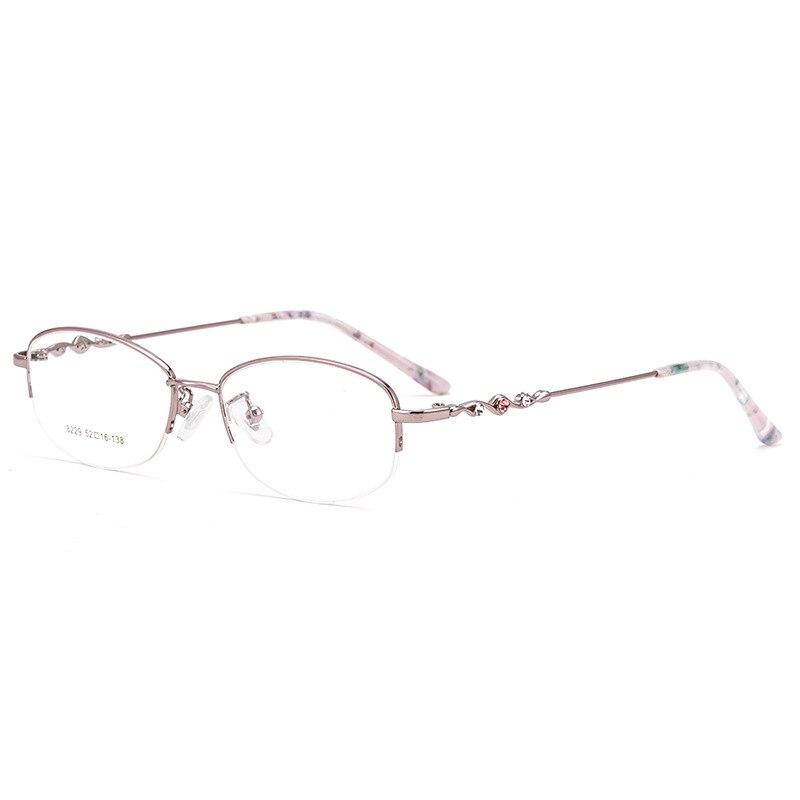 KatKani Women's Semi Rim Faux Diamond Studded Alloy Frame Eyeglasses 018229 Semi Rim KatKani Eyeglasses Pink  