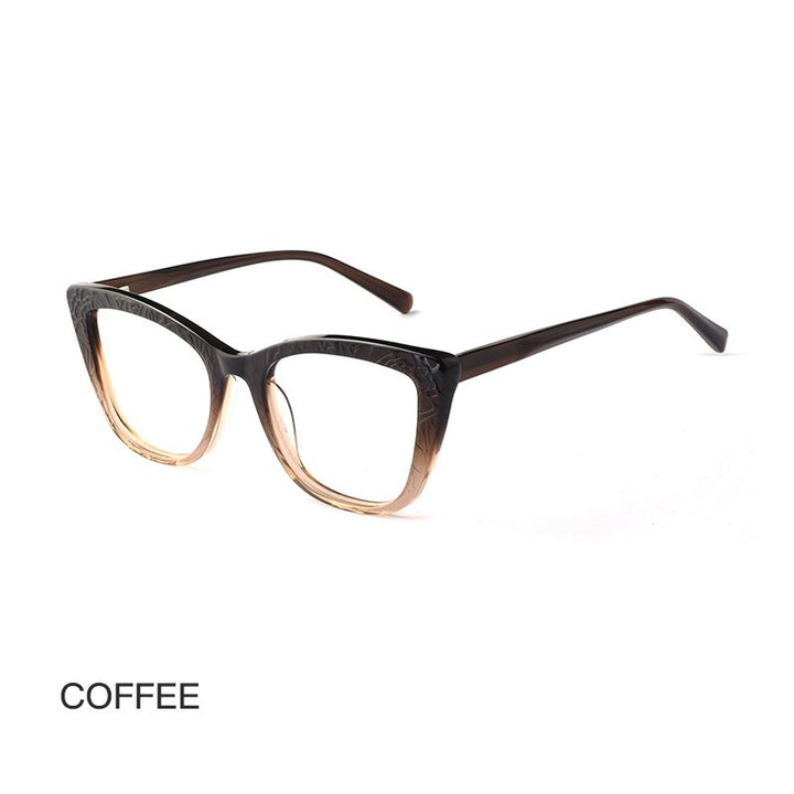 Hotochki Women's Full Rim Cat Eye TR-90 Resin Acetate Frame Eyeglasses Z508 Full Rim Hotochki Coffee CN 