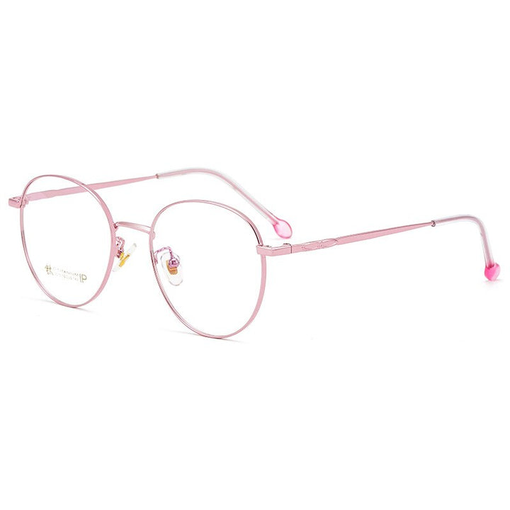 KatKani Unisex Full Rim Round Titanium Frame Eyeglasses K2070 Full Rim KatKani Eyeglasses Pink  