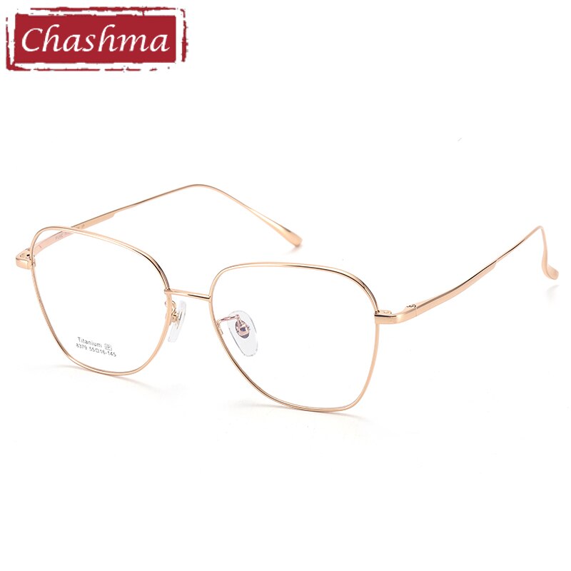 Women's Large Circular Titanium Frame Eyeglasses 8379 Frame Chashma Rose Gold  