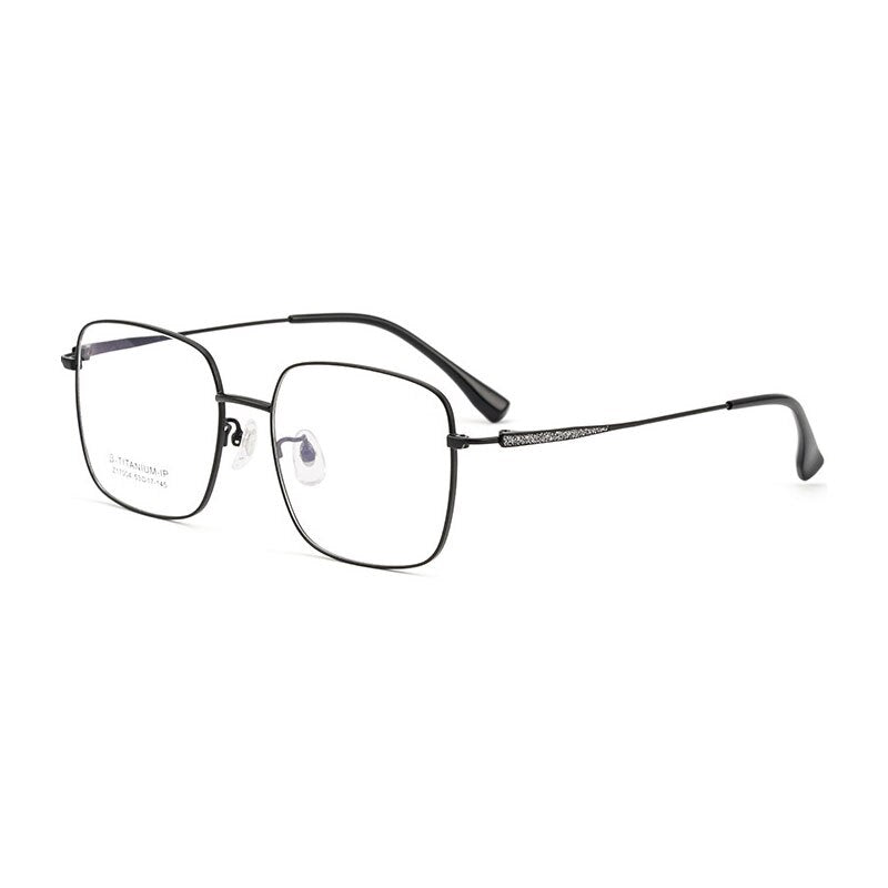 Handoer Unisex Full Rim Large Square Titanium Eyeglasses 17004 Full Rim Handoer Black  