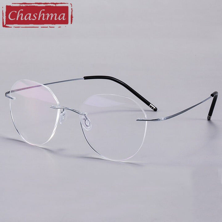 Women's Round Titanium Frame Ultra Light Rimless Eyeglasses 8152 Rimless Chashma Silver  
