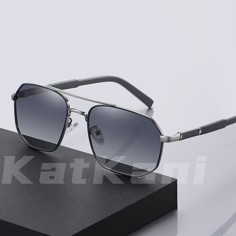 KatKani Men's Full Rim Square Double Bridge Alloy Frame Polarized Sunglasses K6314 Sunglasses KatKani Sunglasses   