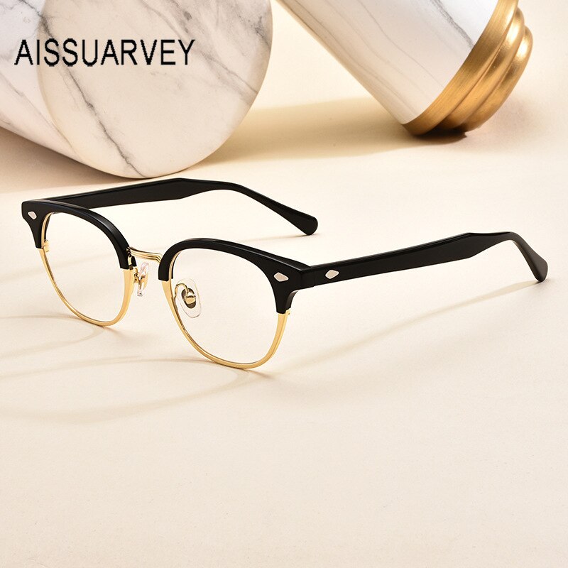 Aissuarvey Unisex Geometrical Full Rim Acetate Alloy Frame Eyeglasses Full Rim Aissuarvey Eyeglasses   