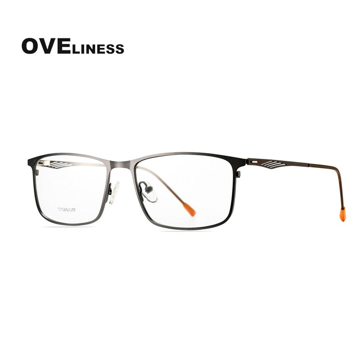 Oveliness Men's Ful Rim Square Screwless Titanium Alloy Eyeglasses Ol88p35 Frame Oveliness gun  