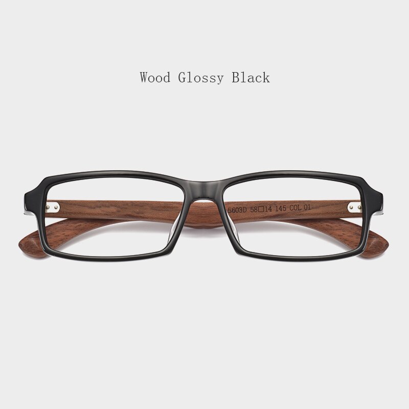 Hdcrafter Men's Full Rim Rectangle Wood Frame Eyeglasses 5603 Full Rim Hdcrafter Eyeglasses Wood Glossy Black  