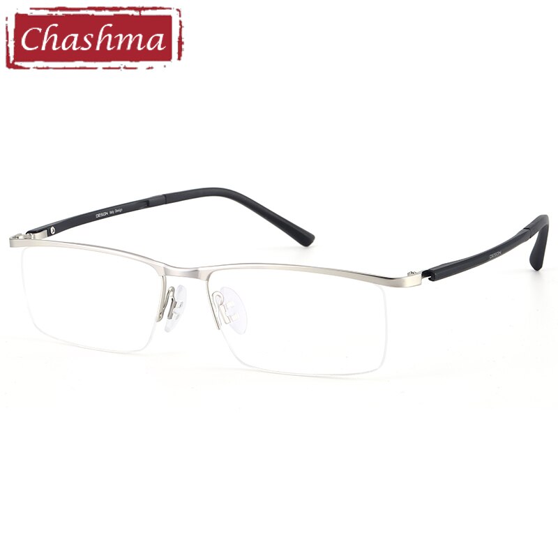 Chashma Ottica Men's Semi Rim Large Square Titanium Alloy Eyeglasses 9218 Semi Rim Chashma Ottica Silver  