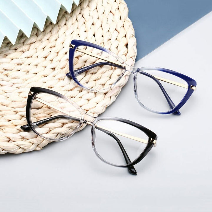 Hotony Unisex Full Rim Cat Eye Alloy Acetate Frame Spring Hinge Eyeglasses 32014 Full Rim Hotony   