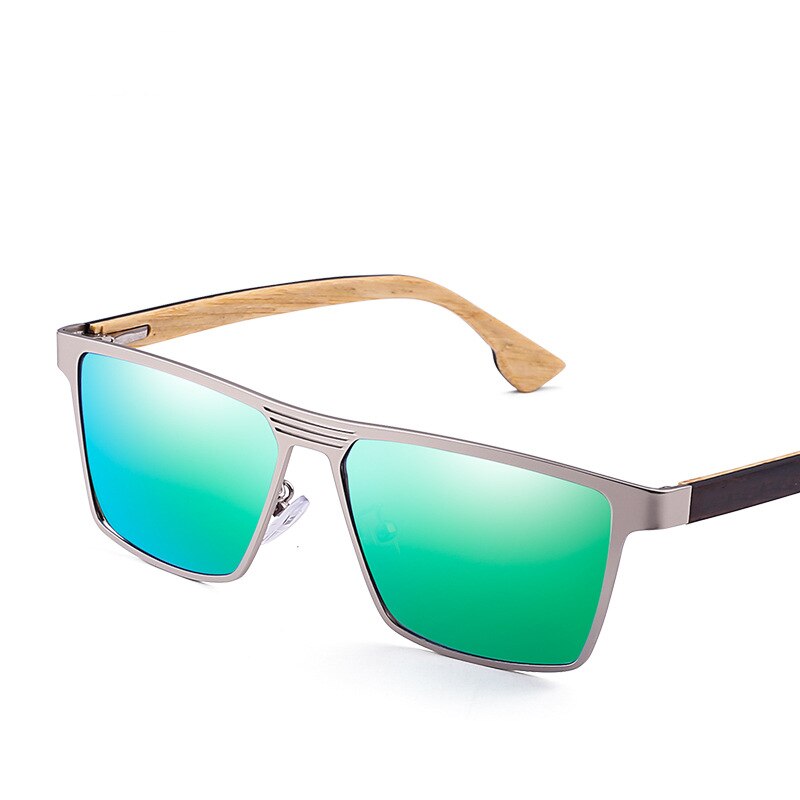 Yimaruili Unisex Full Rim Rectangular Bamboo/Wooden Frame Polarized Lens Sunglasses 8045 Sunglasses Yimaruili Sunglasses Green  