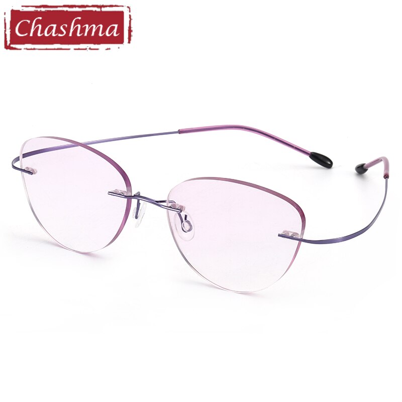 Women's Rimless Cat Eye Titanium Frame Eyeglasses 6074-2c Rimless Chashma Purple  