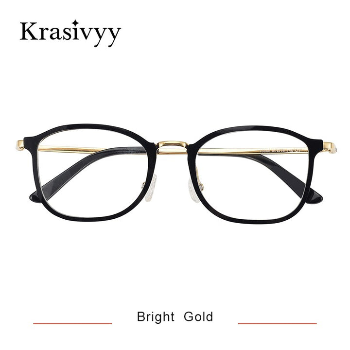 Krasivyy Men's Full Rim Square Tr 90 Titanium Eyeglasses Kr16066 Full Rim Krasivyy Bright Gold  