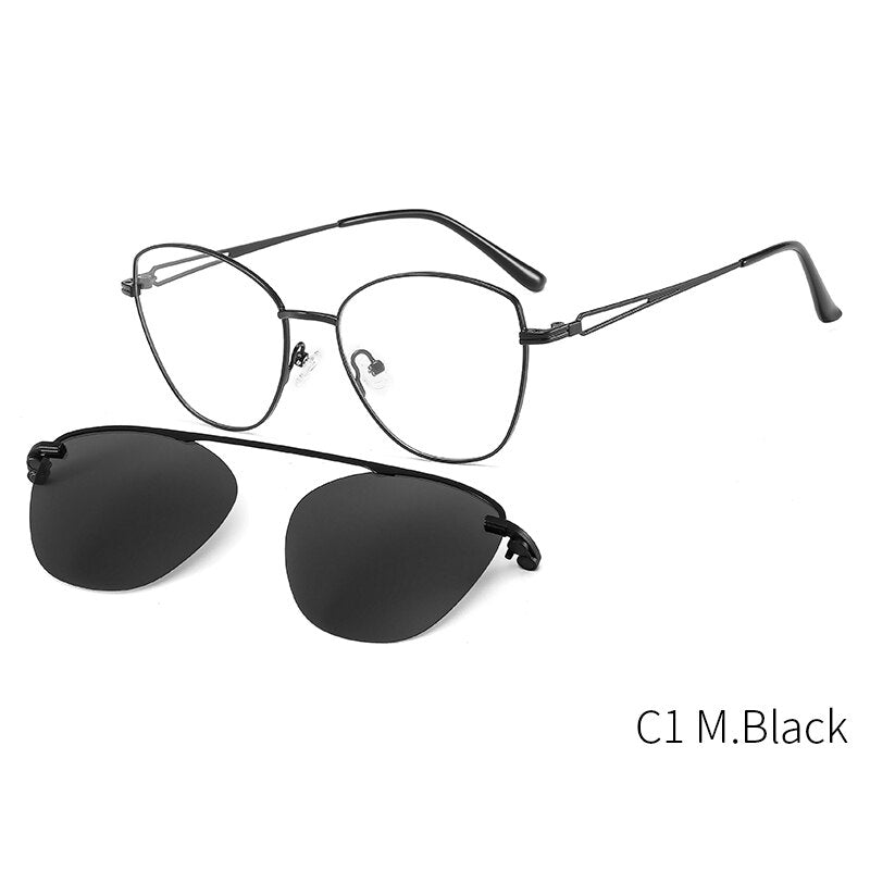 Kansept Women's Full Rim Square Cat Eye Alloy Eyeglasses Polarized Clip On Sunglasses Mt9001 With Clip Ons Kansept DP33056C1  