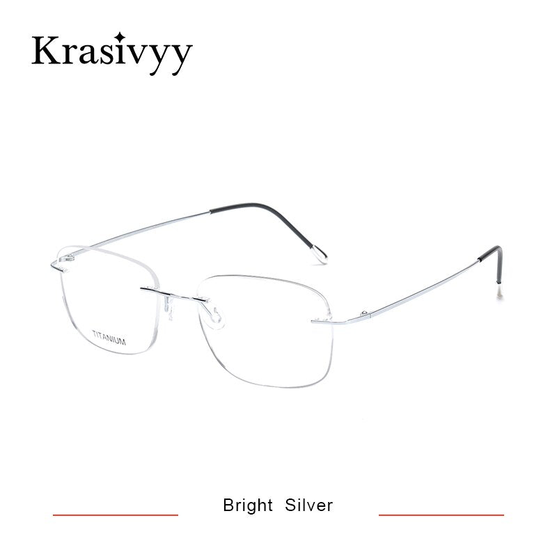 Krasivyy Men's Rimless Square Titanium Eyeglasses Kr16010 Rimless Krasivyy Bright Silver  