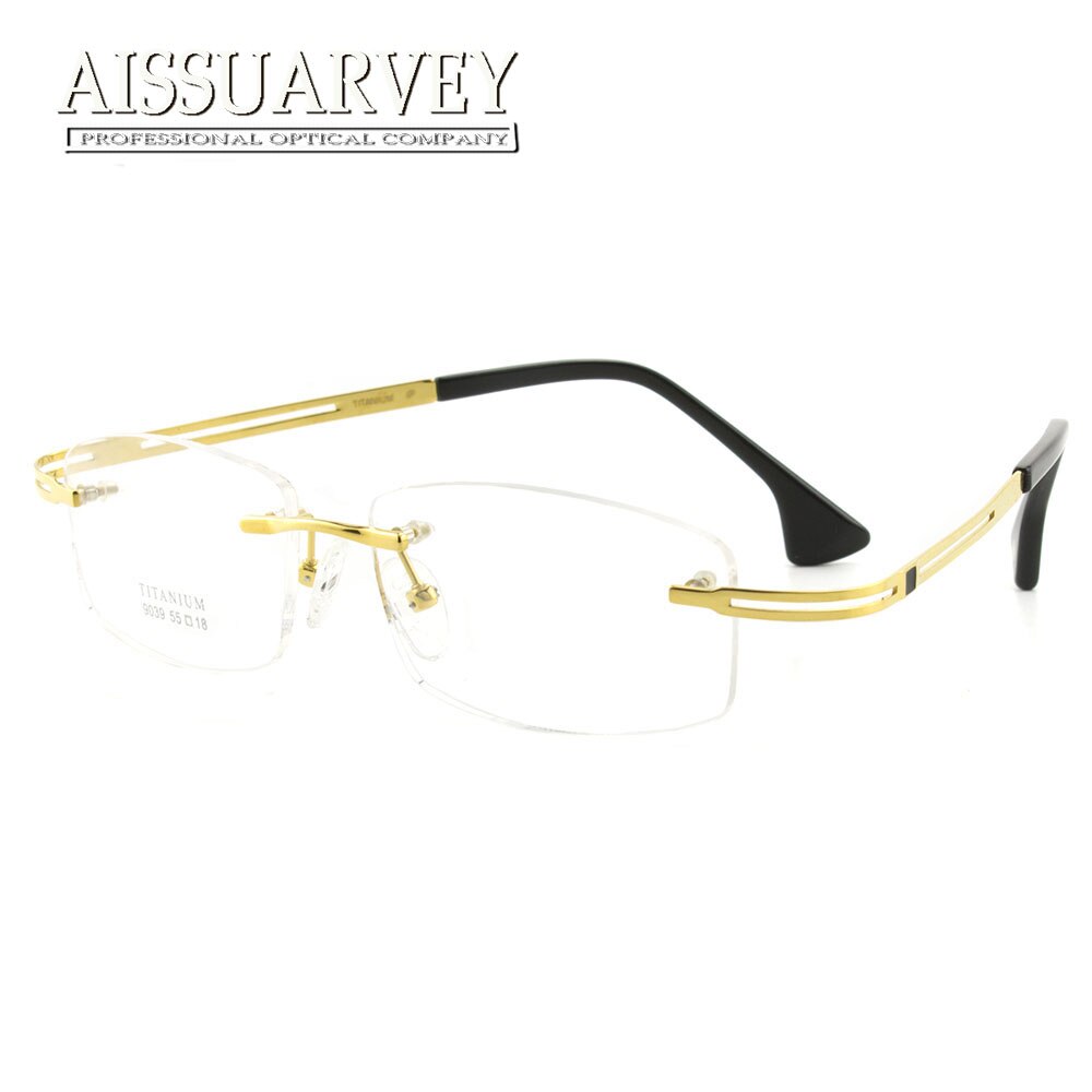 Aissuarvey Men's Rimless Titanium Frame Eyeglasses As9039 Rimless Aissuarvey Eyeglasses Gold  