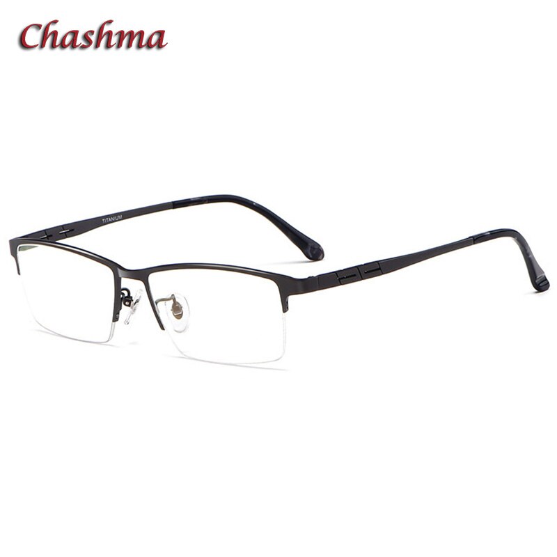 Chashma Ochki Men's Semi Rim Square Titanium Eyeglasses 8966 Semi Rim Chashma Ochki Black  