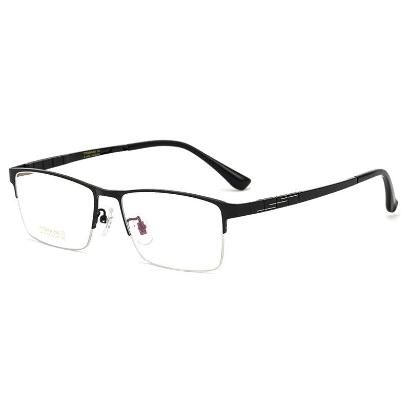 Yimaruili Unisex Semi Rim Round Titanium IP Frame Eyeglasses  HT0178 Semi Rim Yimaruili Eyeglasses Brihgt Black  
