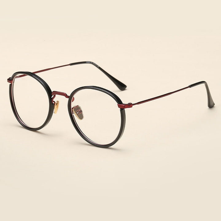 Unisex Round Alloy TR90 Frame Full Rim Eyeglasses 17002 Full Rim Bclear Black red  