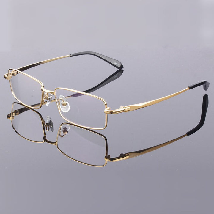 Hdcrafter Men's Full Rim Rectangle Titanium Frame Eyeglasses 9867 Full Rim Hdcrafter Eyeglasses Gold  