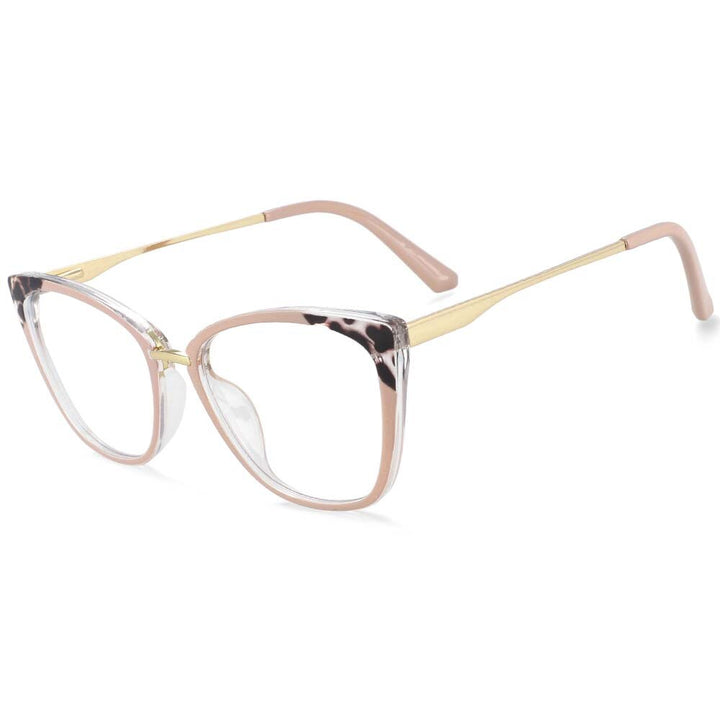 CCSpace Women's Full Rim Square Cat Eye Tr 90 Titanium Frame Eyeglasses 54077 Full Rim CCspace China pink-leopard 