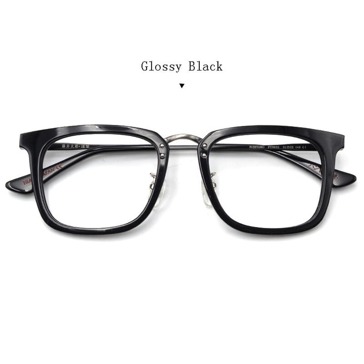 Hdcrafter Unisex Full Rim Square Acetate Frame Eyeglasses Ft8035 Full Rim Hdcrafter Eyeglasses Glossy Black  