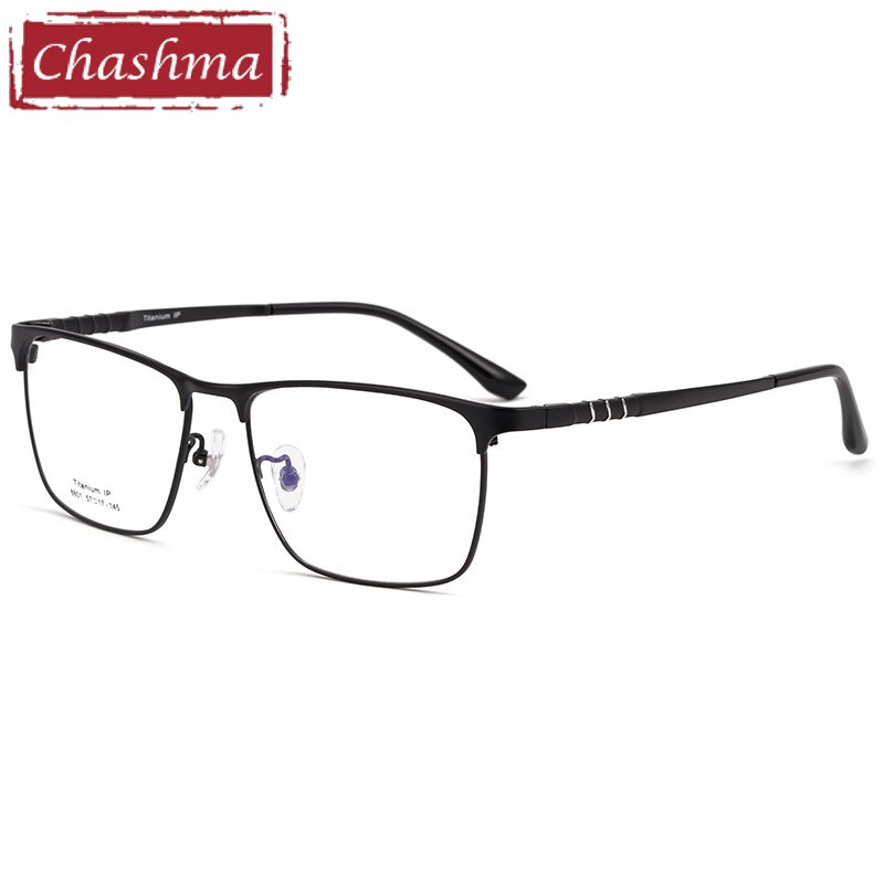 Chashma Ottica Men's Full Rim Square Titanium Eyeglasses 8801 Full Rim Chashma Ottica Black  