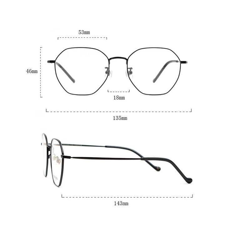 Hdcrafter Unisex Full Rim Polygon Alloy Frame Eyeglasses Ps9800 Full Rim Hdcrafter Eyeglasses   