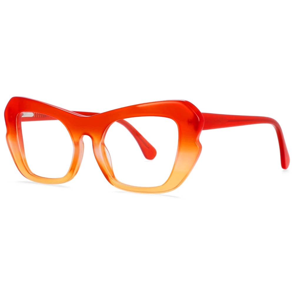 CCSpace Unisex Full Rim Oversized Square Cat Eye Acetate Frame Eyeglasses 54059 Full Rim CCspace Orange  