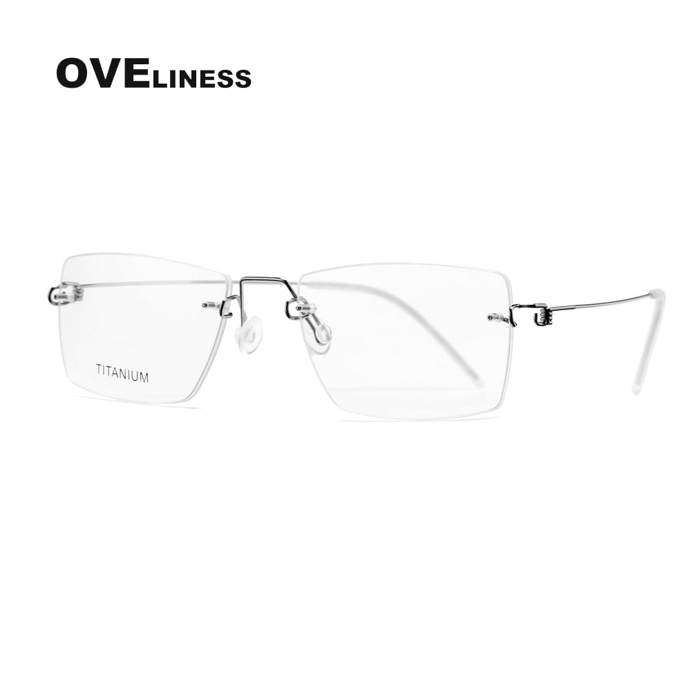 Oveliness Unisex Rimless Square Screwless Titanium Eyeglasses R02 Rimless Oveliness silver  