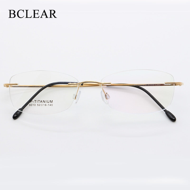 Unisex Rimless Titanium Frame Eyeglasses Customizable Lenses 9010 Rimless Bclear Gold  