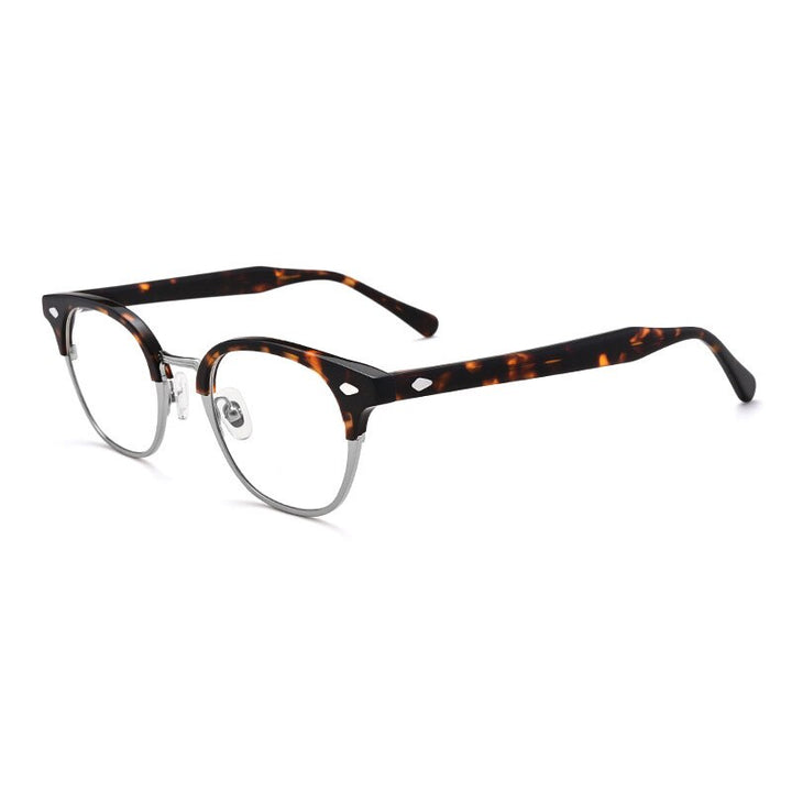 Aissuarvey Unisex Geometrical Full Rim Acetate Alloy Frame Eyeglasses Full Rim Aissuarvey Eyeglasses Tortoise silver  